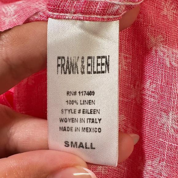 Frank & Eileen Barry Linen Button Down Slim Shirt Palm Tree Pink Women Small - Picture 5 of 9